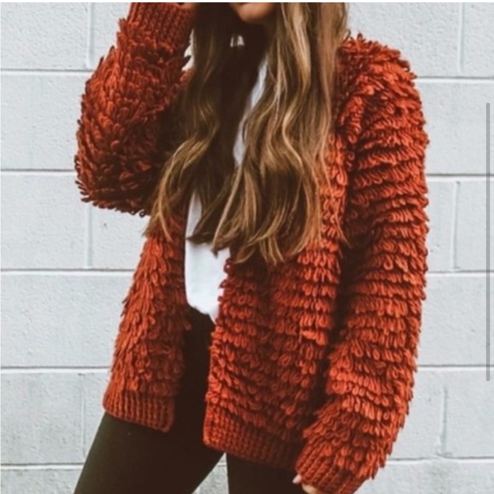 Universal Thread | Rust Shaggy Cardigan Crochet Target Oversized Open Front XS